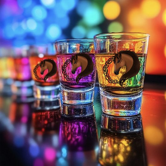 Celtic Horse Yellow Knotwork Circle Mythic Equine ショットグラス