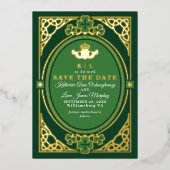 Celtic Knot Claddagh Shamrock Save the Date 箔招待状 (正面)