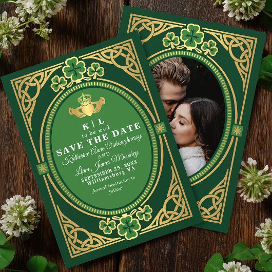 Celtic Knot Claddagh Shamrock Wedding Green  セーブザデート