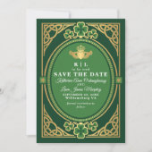 Celtic Knot Claddagh Shamrock Wedding Green  セーブザデート (正面)