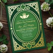 Celtic Knot Claddagh Shamrock Wedding Green 箔招待状