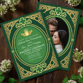 Celtic Knot Claddagh Shamrock Wedding Green Photo 招待状