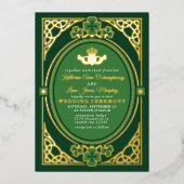Celtic Knot Claddagh Shamrock Wedding Green Photo 箔招待状 (正面)