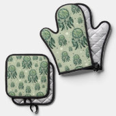 Celtic Knot Green Dreamcatcher 鍋つかみ&鍋敷きセット (正面/裏面)