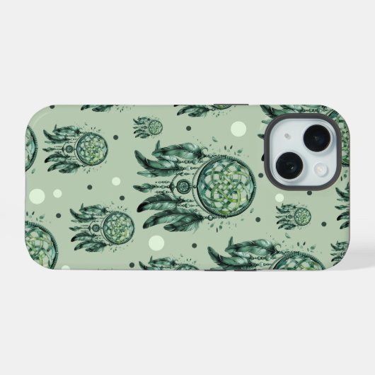 Celtic knot green dreamcatcher iPhone 15ケース (裏面横)