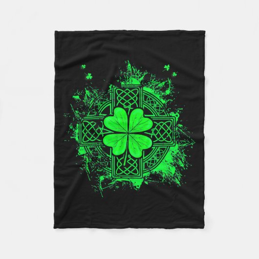 Celtic Knot Irish Shamrock Three Leaf Clover St Pa フリースブランケット (正面)