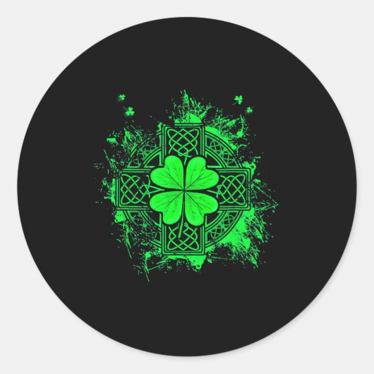 Celtic Knot Irish Shamrock Three Leaf Clover St Pa ラウンドシール (正面)