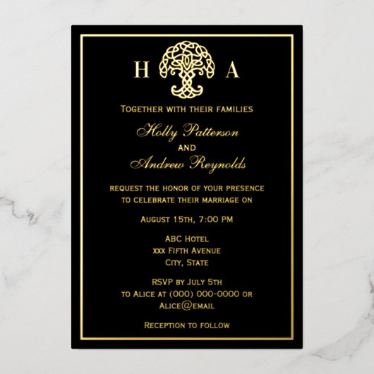 Celtic Knot Tree of Life Wedding Foil Invitation 箔シーズンカード (正面)