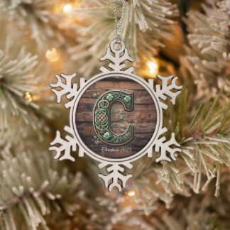 Celtic monogram letter ornament スノーフレークピューターオーナメント