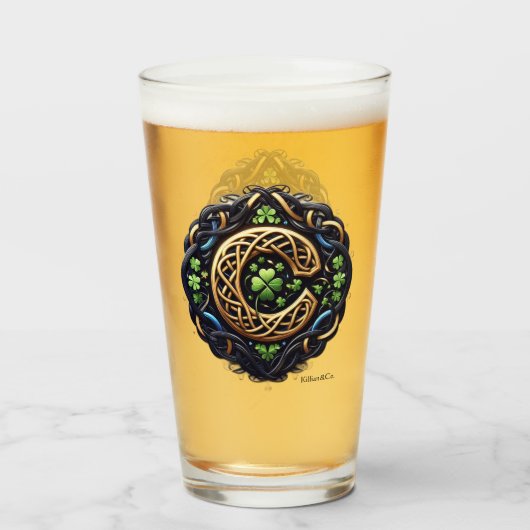Celtic Monogram Pint Glass タンブラーグラス (ドリンク正面)