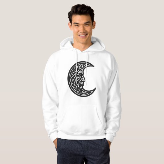 Celtic Moon‑Face Knotwork – Monochrome Ink Emblem パーカ (正面フル)