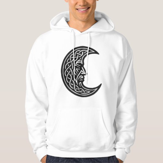 Celtic Moon‑Face Knotwork – Monochrome Ink Emblem パーカ (正面)