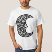 Celtic Moon‑Face Knotwork – Monochrome Ink Emblem Tシャツ (正面)