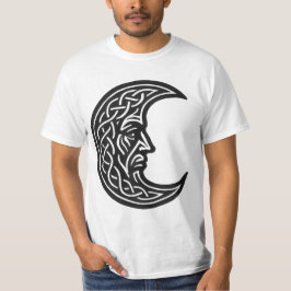 Celtic Moon‑Face Knotwork – Monochrome Ink Emblem Tシャツ