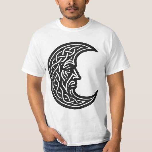 Celtic Moon‑Face Knotwork – Monochrome Ink Emblem Tシャツ (正面)