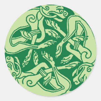 Celtic pattern with dogs - green ラウンドシール
