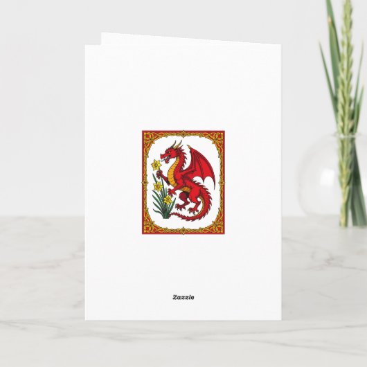 Celtic Red Dragon Holding a Daffodil カード (裏面)