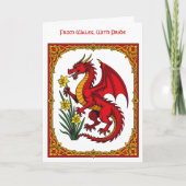 Celtic Red Dragon Holding a Daffodil カード (正面)