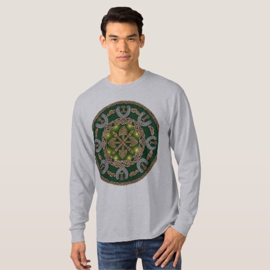 Celtic Shamrock & Horseshoe - Lucky St. Patrick's Tシャツ (正面フル)