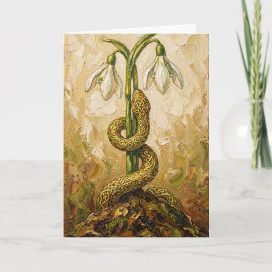 Celtic Snake Snowdrops Imbolc Rebirth Fantasy Art カード (正面)