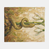 Celtic Snake Snowdrops Imbolc Rebirth Fantasy Art フリースブランケット (正面(横))