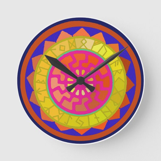 Celtic Sun Runeカレンダーシンボル ラウンド壁時計 (正面)