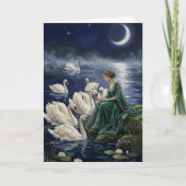 Celtic Swans Moonlit Lake Night Fantasy Art カード (正面)