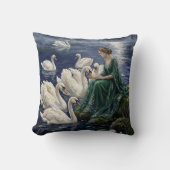 Celtic Swans Moonlit Lake Night Fantasy Art クッション (正面)