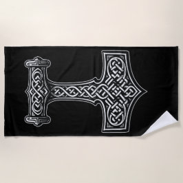 Celtic Thor’s Hammer – Norse Knotwork Design ビーチタオル
