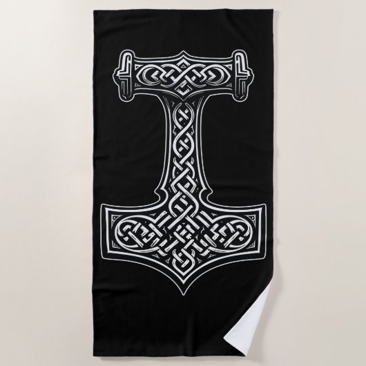Celtic Thor’s Hammer – Norse Knotwork Design ビーチタオル (正面)