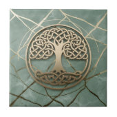 Celtic Tree of Life Sage Marble Gold Crann Bethadh タイル (正面)