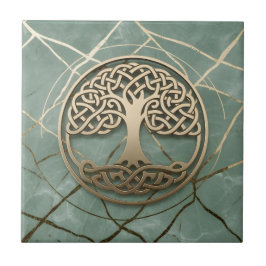 Celtic Tree of Life Sage Marble Gold Crann Bethadh タイル