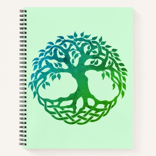 Celtic Tree of Life Spiral Notebook （緑 – 青） ノートブック (正面)
