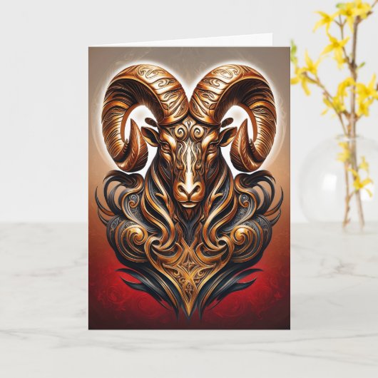 Celtic Tribal Aries Birthday Card カード (黄色い花)