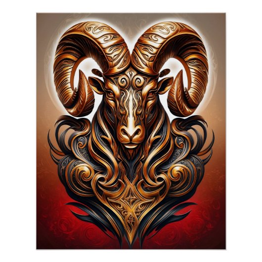 Celtic Tribal Aries Zodiac Art Poster ポスター (正面)