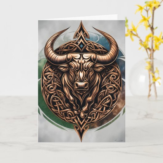 Celtic Tribal Taurus Birthday Card カード (黄色い花)