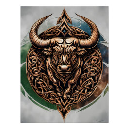 Celtic Tribal Taurus Zodiac Art Poster ポスター
