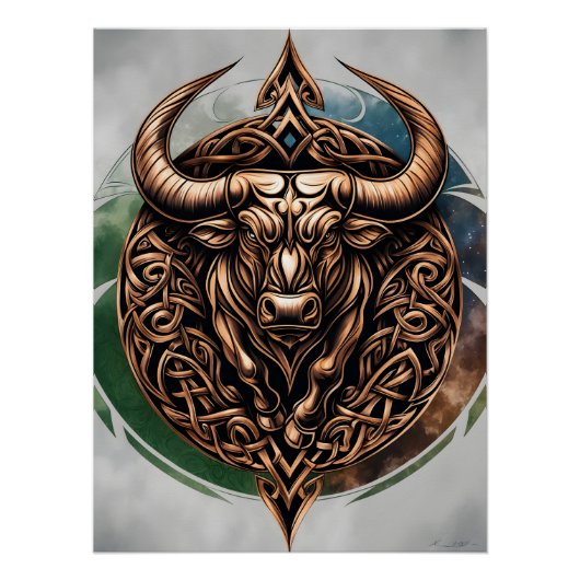 Celtic Tribal Taurus Zodiac Art Poster ポスター (正面)