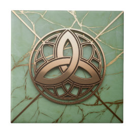 Celtic Trinity Knot on Sage Marble Gold Veins タイル