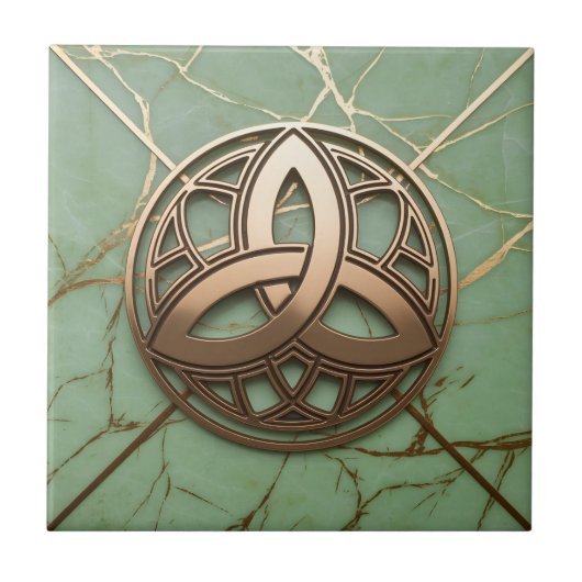 Celtic Trinity Knot on Sage Marble Gold Veins タイル (正面)
