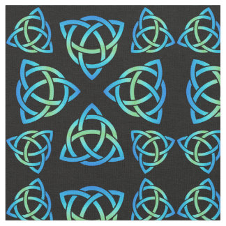 Celtic Triquetra Pattern BluesとGreen on Black ファブリック