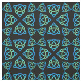 Celtic Triquetra Pattern BluesとGreen on Black ファブリック (見本)