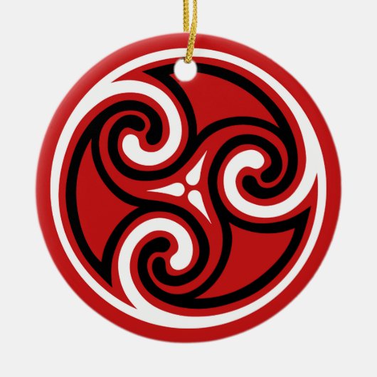 Celtic Triskeleパターン、赤、黒、白 セラミックオーナメント (正面)