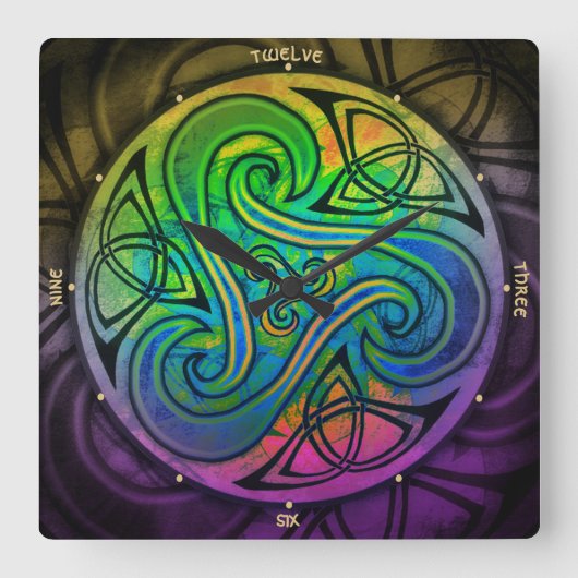 Celtic Triskele Uhr スクエア壁時計 (正面)