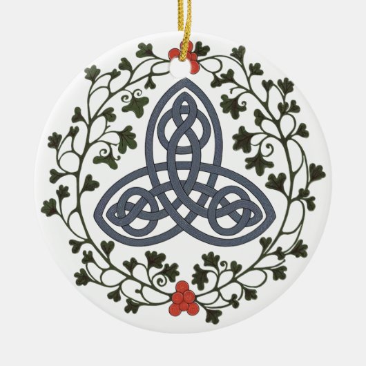 Celtic Triskele with Holly and Ivy Ornament セラミックオーナメント (正面)