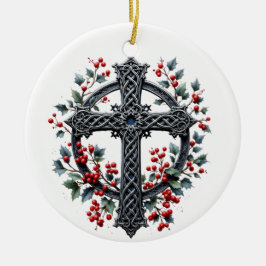 Celtic Winter Cross Christmas Ornament セラミックオーナメント