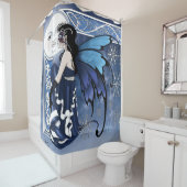 Celtic Winter Moon Fairy Blue Snowflakes Fantasy シャワーカーテン (インサイチュ)