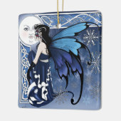 Celtic Winter Moon Fairy Blue Snowflakes Fantasy セラミックオーナメント (左)