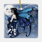 Celtic Winter Moon Fairy Blue Snowflakes Fantasy セラミックオーナメント (正面)