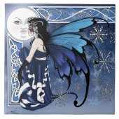 Celtic Winter Moon Fairy Blue Snowflakes Fantasy タイル (正面)